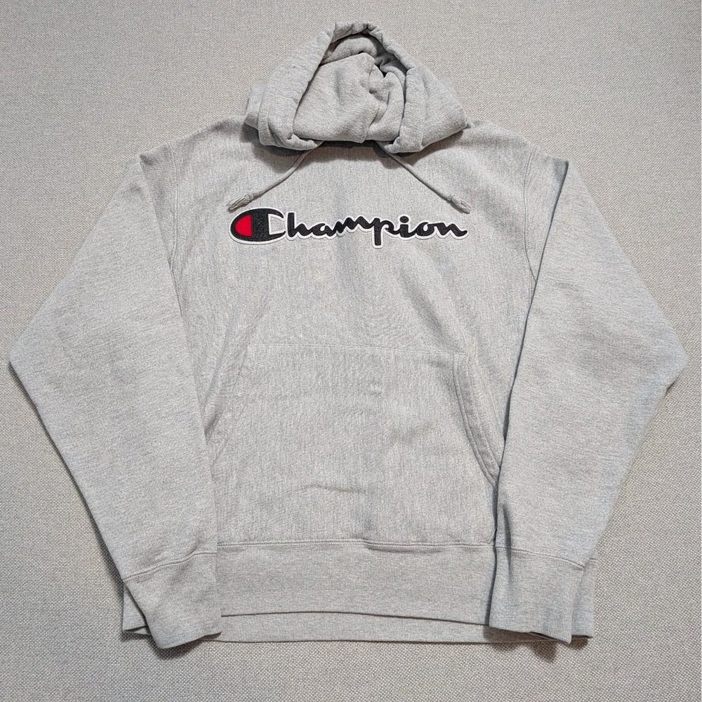 Champion Reverse Weave Hoodie Men's Heather Gray Medium Pullover Embroidered